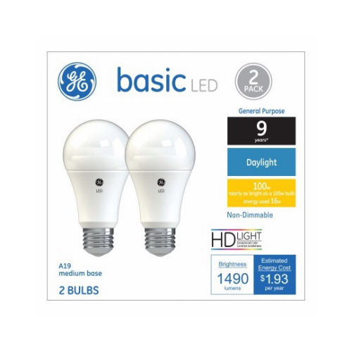 LED Light Bulbs, Daylight, 1490 Lumens, 16-Watts Pair