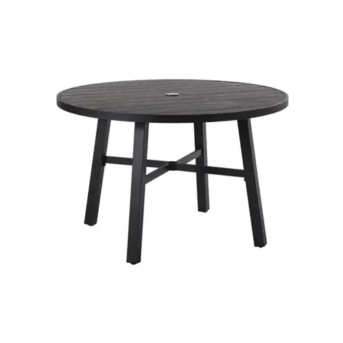 Adelaide Patio Dining Table, Faux Wood Top, Charcoal Steel, 44-In. Round