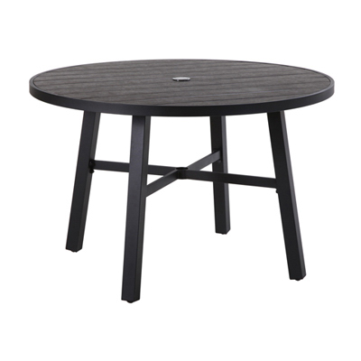 Four Seasons Courtyard 745.0540.000 Adelaide Patio Dining Table, Faux Wood Top, Charcoal Steel, 44-In. Round