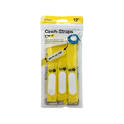 Wrap-It Storage 208-12YE Cinch-Strap Storage Straps, Yellow, 12-In - pack of 8