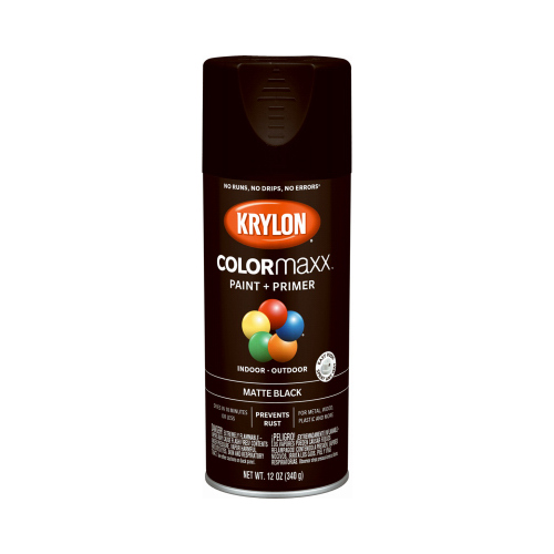 KRYLON K05592007 COLORmaxx Spray Paint, Matte, Black, 12 oz, Aerosol Can