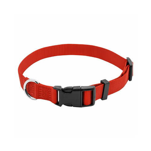 Dog Collar, Adjustable, Red Nylon, Quadlock Buckle, 3/8 x 8 to 12-In.