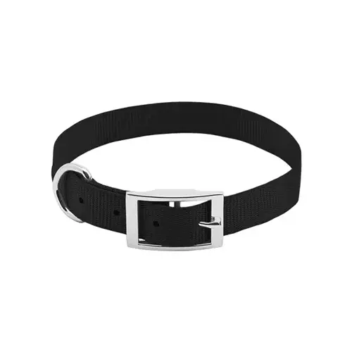 Dog Collar, Adjustable, Black Nylon, 1 x 19 to 22-In.