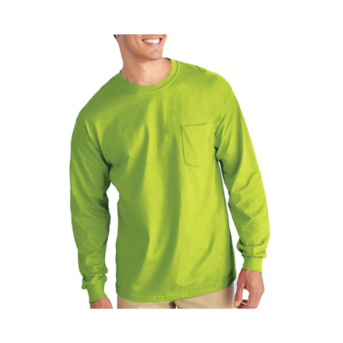 Gildan 285457 Pocket T Shirt Long Sleeve Safety Green Medium