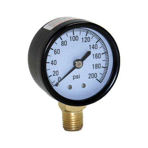 Water Pressure Tank Gauge, .25-In. Bottom Mount, 100-Lbs.