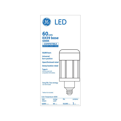 LED Light Bulb, Clear, 8,800 Lumens, 60-Watts