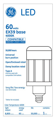 GE Lighting 43263 LED Light Bulb, Clear, 8,800 Lumens, 60-Watts