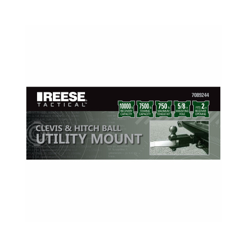 Reese Towpower 7089244 Tactical Ball Mount Clevis and Hitch, 2 in, 2-5/16 in Dia Hitch Ball, Steel, Matte/Pewter