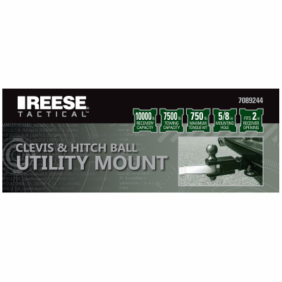 Reese Towpower 7089244 Tactical Ball Mount Clevis and Hitch, 2 in, 2-5/16 in Dia Hitch Ball, Steel, Matte/Pewter Black