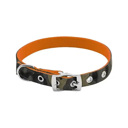 Dog Collar, Reversible Camo/Orange, 1 x 20 to 24-In.