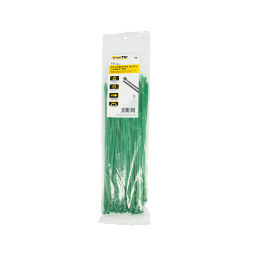 Standard Duty Cable Tie, Green, 11-In - pack of 100