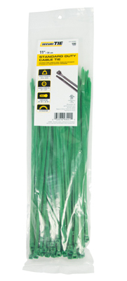 ECM INDUSTRIES LLC CT11-50100G Standard Duty Cable Tie, Green, 11-In - pack of 100