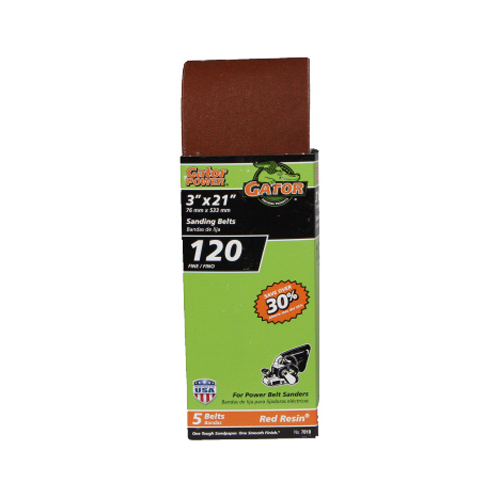 7010 Sanding Belt, 3 in W, 21 in L, 120 Grit, Fine, Aluminum Oxide Abrasive - pack of 5