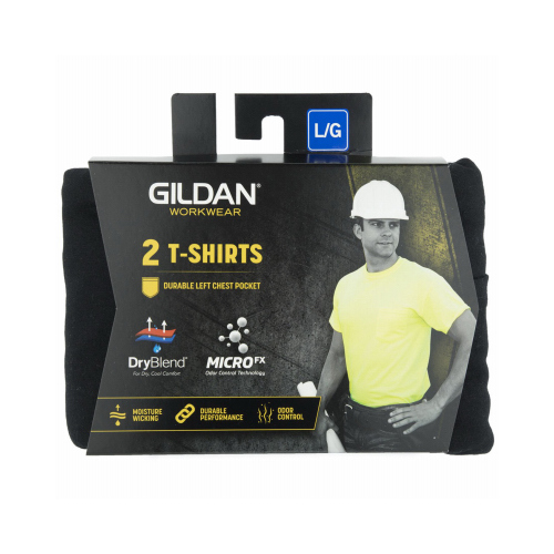 Gildan 1297044 Short Sleeve Pocket T-Shirts, Black Cotton, XXL