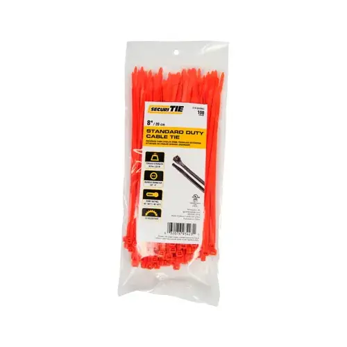 Standard Duty Cable Tie, Orange, 8-In - pack of 100