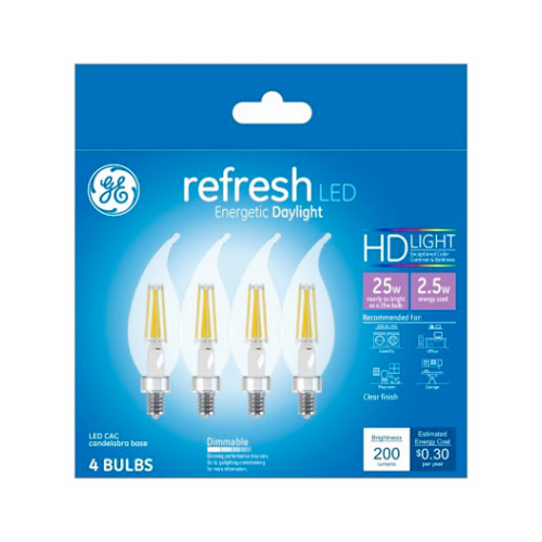 LED Chandelier Light Bulbs, Candle Shape, Clear DayChandelier Light, 200 Lumens, 2.5-Watts - pack of 4