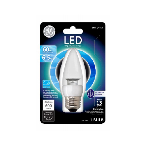 LED Decorative Light Bulb, Soft White, Clear, 500 Lumens, 6.5-Watts