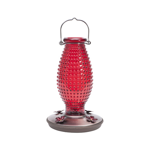Bird Feeder, Hobnail Vintage, 16 oz, 4-Port/Perch, Glass, Red, 8.63 in H - pack of 2