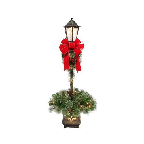 Christmas Lamp Post With PVC Greenery, Pre-Lit, 4-Ft.