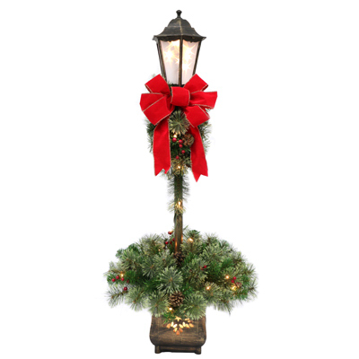 PULEO ASIA LIMITED 301-LP9659-40C035 Christmas Lamp Post With PVC Greenery, Pre-Lit, 4-Ft.