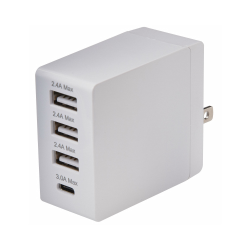 Type-C USB Wall Charger, 4 USB Ports, White