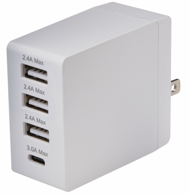 AUDIOVOX JPCH448ACV Type-C USB Wall Charger, 4 USB Ports, White