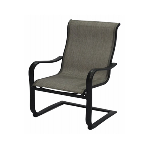 Chesapeake Sling C-Spring Patio Dining Chair, Gray/Beige With Pewter Aluminum Frame