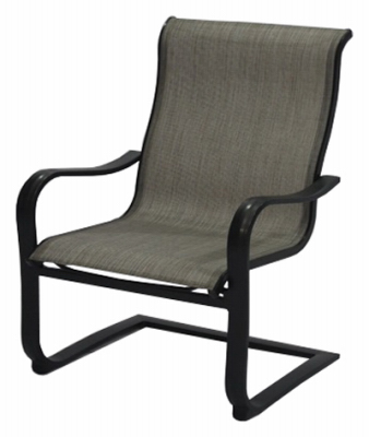 Four Seasons Courtyard ADE03919H60 Chesapeake Sling C-Spring Patio Dining Chair, Gray/Beige With Pewter Aluminum Frame