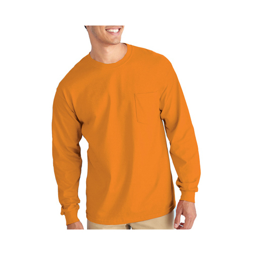 Pocket T-Shirt, Long Sleeve, Safety Orange, XXL