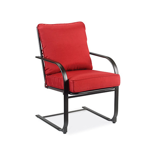 Kastoria Oversized C-Spring Dining Chair, Red Cushions, Dark Brown Steel Frame