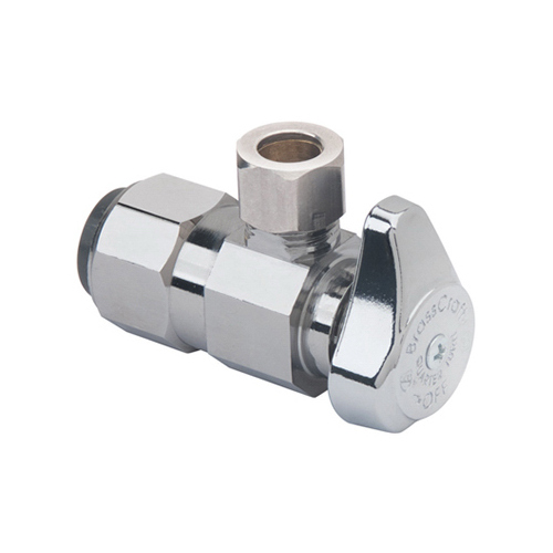 Stop Valve, 1/2 x 3/8 in Connection, Push-Connect x Compression, 125 psi Pressure, Brass Body Chrome