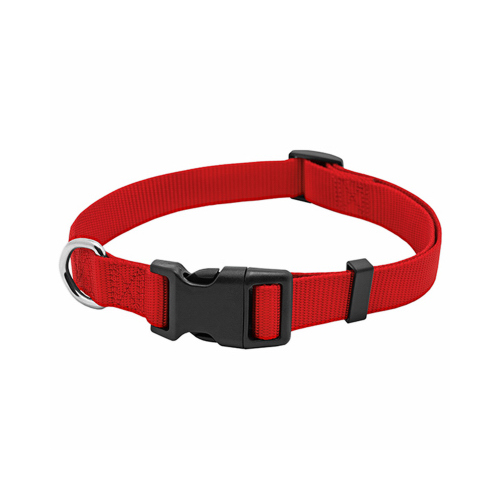 Dog Collar, Adjustable, Red Nylon, Quadlock Buckle, 1 x 18 to 26-In.