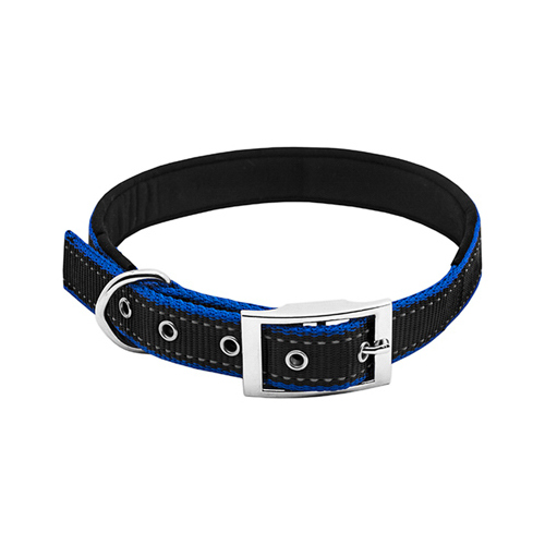 Dog Collar, Padded, Blue/Black Reflective, 1 x 26-In.