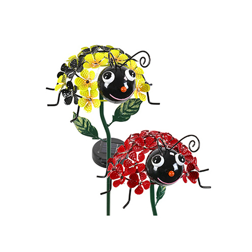 LED Solar Garden Stake Light, Bumble Bee & Ladybug, Acrylic & Metal - pack of 4