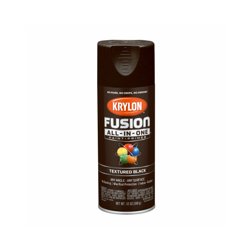 Fusion Primer and Spray Paint, Textured, Black, 12 oz, Aerosol Can