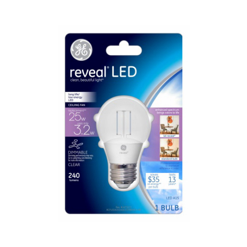 GE Lighting 37298 Reveal Ceiling Fan Light Bulb, Clear, 290 Lumens, 4Watt