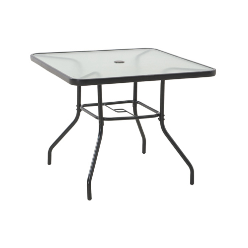 Four Seasons Courtyard S-DNT743PST-A Marbella Table, Black Steel Frame, Glass Top, 35-In. Sq.