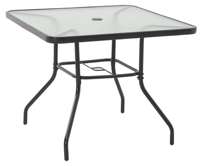 Four Seasons Courtyard S-DNT743PST-A Marbella Table, Black Steel Frame, Glass Top, 35-In. Sq.