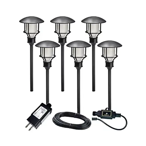 LED Path Light Set, Black Plastic, 16 Lumens, .9-Watt, 6-Pc.