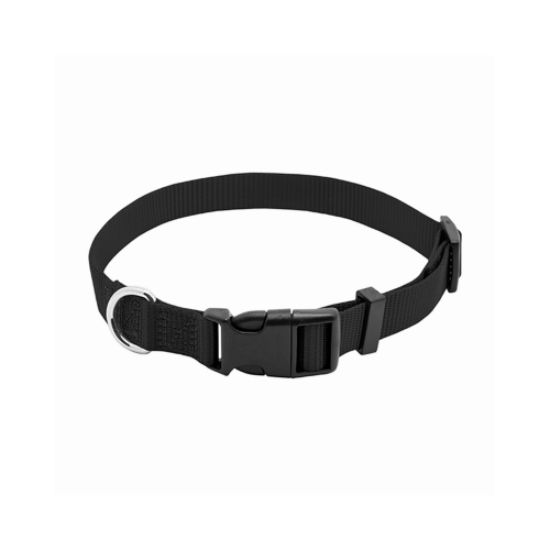 Dog Collar, Adjustable, Black Nylon, Quadlock Buckle, 3/4 x 14 to 20-In. - pack of 3