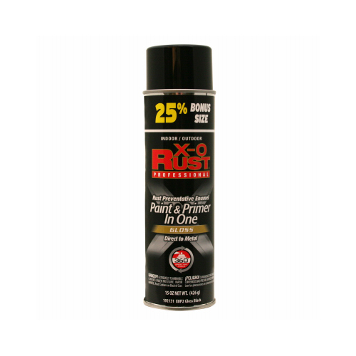 X-O Rust Anti-Rust Enamel Spray Paint & Primer, Gloss Black, 15 oz.