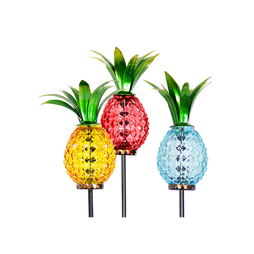 EXHART ENVIRONMENTAL SYSTEMS 05710-XCP9 Solar Garden Stake Light, Pineapple, Metal & Glass, Assorted Colors - pack of 9