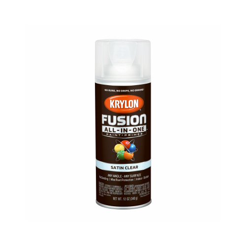 Fusion Primer and Spray Paint, Satin, Clear, 12 oz, Aerosol Can