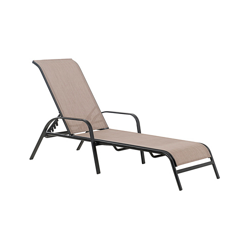 Four Seasons Courtyard S-DNC1399PST Marbella Chaise Lounge, Black Steel Frame, Tan Sling Fabric Gray