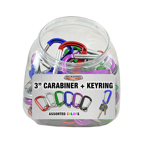 3 In. Carabineer With Key Ring, Assorted Colors