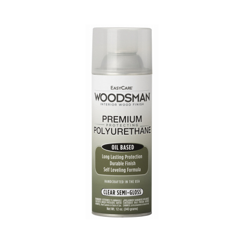 Woodsman Fast Dry Varnish Polyurethane Interior Wood Finish, Oil Base, Clear Semi-Gloss, 12-oz. Spray