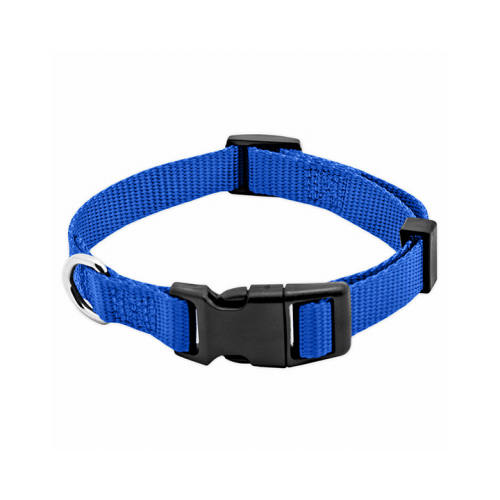 Dog Collar, Adjustable, Blue Nylon, Quadlock Buckle, 5/8 x 10 to 16-In. - pack of 3