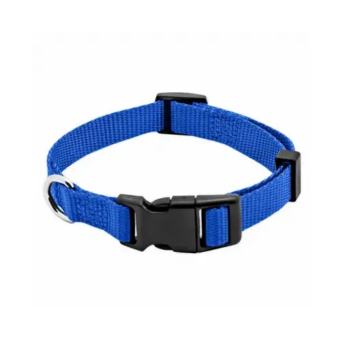 Dog Collar, Adjustable, Blue Nylon, Quadlock Buckle, 5/8 x 10 to 16-In. - pack of 3