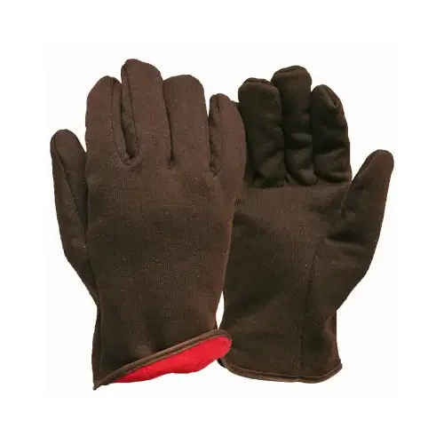 Jersey Winter Work Gloves, Brown Fleece Lined, Men's L - pack of 6