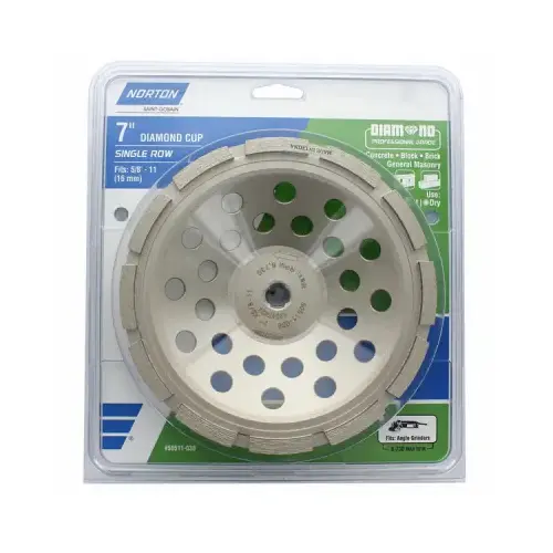 Diamond Cup Wheel, Single Row, 24 Grit, 7-In.